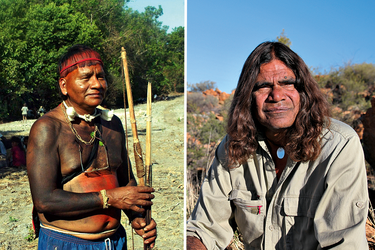 Uma análise recente genética revelou parentesco entre xavantes (esquerda) e aborígines australianos (direita)